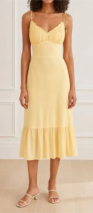 Reformation Embry Midi Dress Size 0 Sunshine Yellow Tie Strap Ruffle Hem thumbnail 1