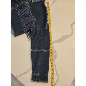 Garage The Style Between Us Denim Jacket M Blue Fringe Rhinestone Cropped Distressed thumbnail 11