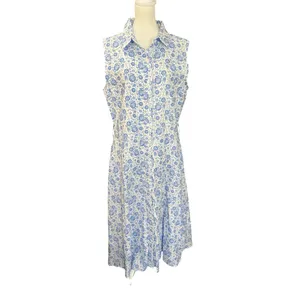 Kiel James Patrick Blue Floral Linen Blend Shirt Dress Nautical Cottage thumbnail 2