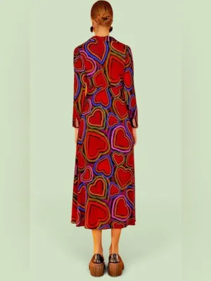 Farm Rio Rainbow Wild Hearts, Valentine Long Sleeve Maxi Dress Sz S Retail $220 thumbnail 2