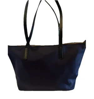Kate Spade New York Nylon Tote Bag Navy Black Leather Straps Large thumbnail 1