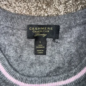 Charter Club Cashmere Sweater Womens Large Grey Pink Purple Stripe Excellent thumbnail 2