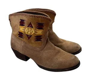 Vintage Caborca Suede Western Ankle Boots Embroidered Southwestern Leather 9 thumbnail 1