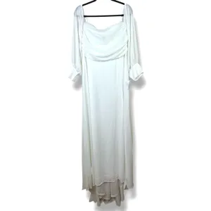 NEW Lulus Adorna White Off-the-Shoulder Semi-Sheer Button Chiffon Maxi Dress XL thumbnail 5