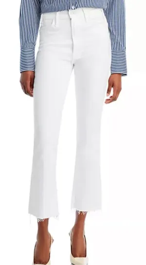 Mother The Hustler Ankle Fray High-Rise White Cropped Flare Jeans thumbnail 1