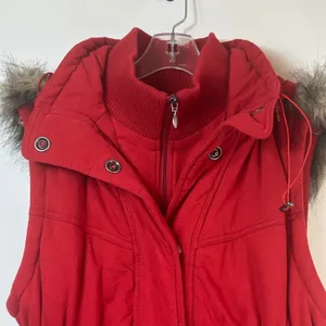 INC International Concepts Red Puffer Vest Faux Fur Hood Cotton XL thumbnail 3
