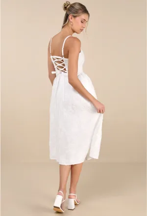 Lulus White Floral Lace Up Midi Dress thumbnail 3