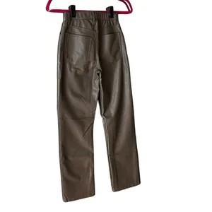 Abercrombie 90s Straight Faux Leather Pants Taupe Ultra High Rise Sz 23 000 thumbnail 7