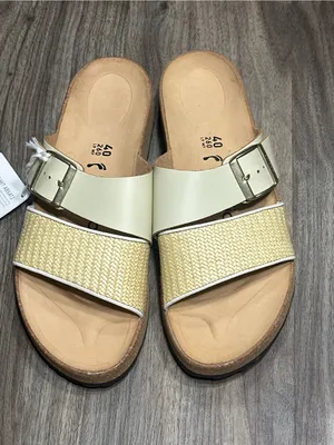 Birkenstock Women’s Two-Band Slide Sandals in Cream and Natural Woven thumbnail 13