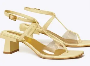 Tory Burch Lucite T-Heel Sandal Womens Pale Yellow Size 8M thumbnail 1