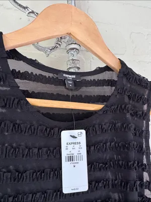 Express Black Textured Ruffle Sleeveless Tank new medium stretch thumbnail 2