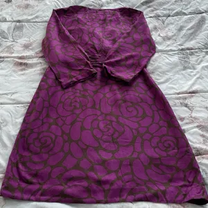 Boden purple black floral geometric print V-neck shift mini dress, size 6 preppy thumbnail 15