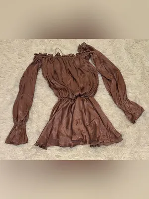 NEW House Of Cb Hazelnut Chaya Off Shoulder Chiffon Blouson Long Sleeve dress S thumbnail 8