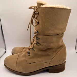 UGG Gradin Tan Suede Shearling Lined Lace Up Combat Boots Mid Calf Women US 9.5 thumbnail 2