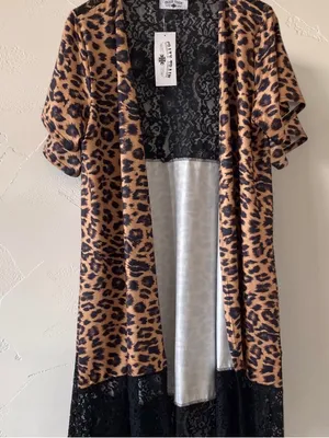 Leopard Print Black Lace Long Duster Kimono Cardigan NWT Boho Goth thumbnail 8