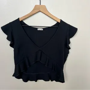 Free People Intimately Black Ruffle Plunge V-Neck Crop Top Peplum Size Large thumbnail 2