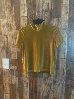 Madewell Velvet Short Sleeve Top | Size XS (mustard color) thumbnail 2