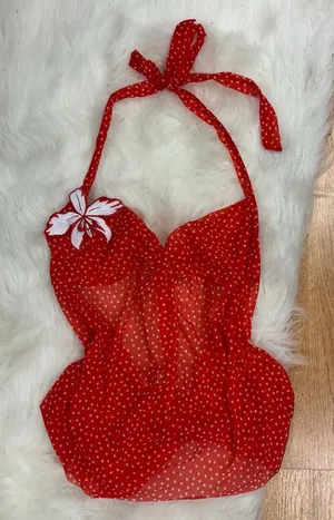 Victoria Secret y2k red polka dot mesh halter top floral pin up thumbnail 1