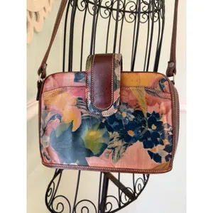 OZ Orifaz‎ Argentine Brown Floral Cross Body Bag Leather Retro Vtg Y2k Artsy thumbnail 3