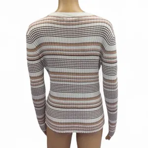 Nine West Striped Ribbed Long Sleeve Knit Top Ivory Brown Juniors XL thumbnail 2