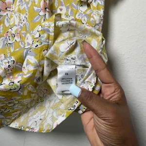 THML Women Cotton Top‎ XS Yellow Floral Ruffle Preppy Garden Party Spring thumbnail 8