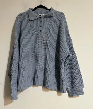 Talbots Haven Well Within Knit Button Up Mock Neck Sweater Blue XXL Fisherman thumbnail 1