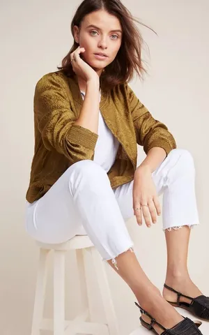 Anthropologie Maeve Silky Front Zip Pockets Smocked Accents Bomber Jacket S thumbnail 1