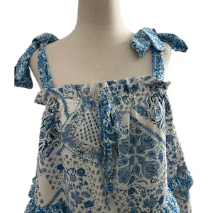 Davi & Dani Women Size Medium Square Neck Ruffles Blue White (33-472) thumbnail 2