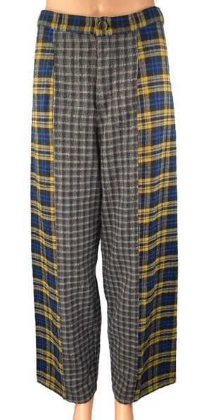 Urban Outfitters Women's Multicolor Plaid Patchwork Wide Leg Trousers Pants 4 thumbnail 1