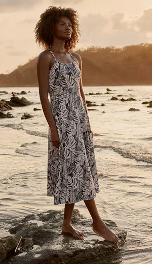 Pact Organic Cotton Fit & Flare Strappy Midi Dress – Tropical Botanical Print thumbnail 1