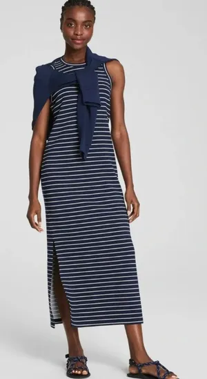Spanx AirEssentials Navy Crew Stripe Sleeveless Maxi Dress NWT Size S thumbnail 1