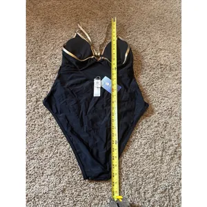 Cupshe Gold Standard Black One-Piece Swimsuit Black W Gold Straps Medium NWT thumbnail 6