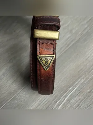 Vintage Guess Brown Genuine Leather Belt Brass Buckle Logo Size Medium thumbnail 2