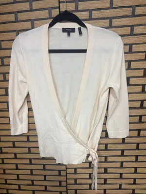 Theory ivory Merino wool wrap sweater size medium thumbnail 1