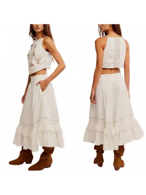 Free People Maeberrie Top & Skirt Set Coord Embroidered NWT Ivory Size Medium thumbnail 3