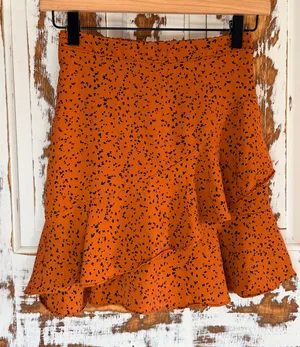 Altar'd State Mini Skirt Size XS Orange & Black Dotted Ruffle Dopamine Whimsical thumbnail 1