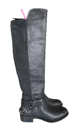 NWT Dolce Vita Black Real Leather Tall Riding Over Knee Boots Chain Zip US7.5 thumbnail 3
