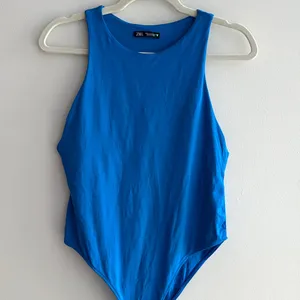 ZARA Bright Blue Highneck Racerback Tank Bodysuit, Size Large thumbnail 15