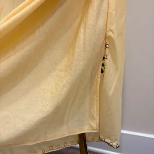 VTG 70s Butter Yellow Floral Embroidered House Dress Boho Granny Ecuador Small thumbnail 11