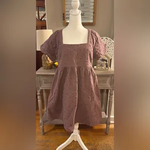 Madewell Floral Quilted Puff Sleeve Mini Dress Fig Size M thumbnail 2