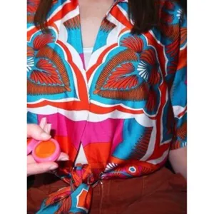 Peach Womens XL Multicolor Geometric Medallion Print Front Tie Crop‎ Top thumbnail 2