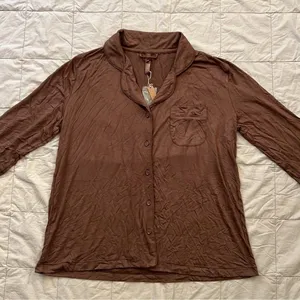 SKIMS (A1) SLEEP BUTTON UP TOP NWT WOOD xxs thumbnail 1
