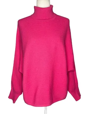 Old Navy Womens Pink Chunky Knit Turtleneck Sweater Large Relaxed Dolman Sleeve thumbnail 1