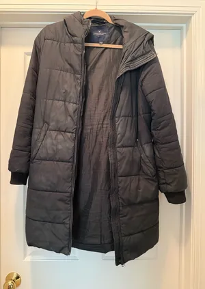 American Eagle Outfitters Black Long Puffer Coat with Hood thumbnail 1