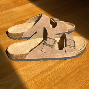 IDIFU Men’s Double Buckle Slide Sandals Tan Brown Leather Insole US 9.5 thumbnail 3