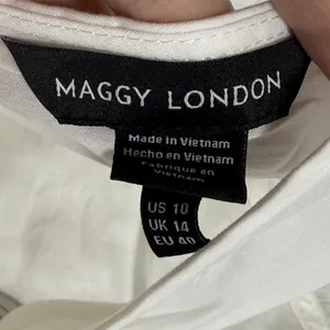 Maggy London Ivory White Cotton Halter‎ Midi Dress G5678M Size 10 NWT thumbnail 2