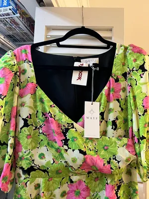 WAYF Floral Green & Pink Midi Dress thumbnail 3