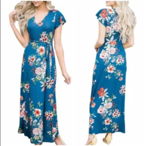 Boho Floral Maxi Dress - Royal Blue thumbnail 2