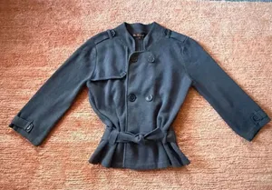 Ben Sherman Double Breasted Grey Knit Women’s Belted 3/4 sleeves Jacket Size M thumbnail 1