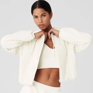 Alo Yoga Faux Leather Power Hour Full Zip Cropped Jacket Ivory XS thumbnail 1